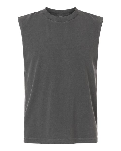 Faded Black - Unisex Heavyweight Cotton Garment-Dyed Boxy Muscle Tee American Apparel Unisex Heavyweight Cotton Garment-Dyed Boxy Muscle Tee in Faded Black, front view