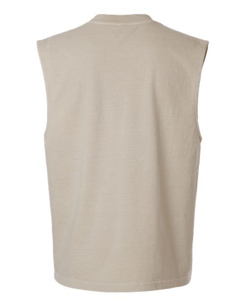 Faded Bone - American Apparel 207GD Boxy Muscle Tee with Custom Print American Apparel Unisex Heavyweight Cotton Garment-Dyed Boxy Muscle Tee in Faded Bone, back view