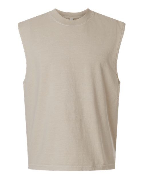 Faded Bone - Unisex Heavyweight Cotton Garment-Dyed Boxy Muscle Tee American Apparel Unisex Heavyweight Cotton Garment-Dyed Boxy Muscle Tee in Faded Bone, front view