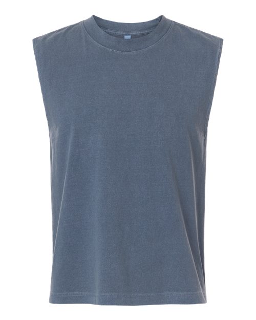 Faded Navy - Unisex Heavyweight Cotton Garment-Dyed Boxy Muscle Tee American Apparel Unisex Heavyweight Cotton Garment-Dyed Boxy Muscle Tee in Faded Navy, front view