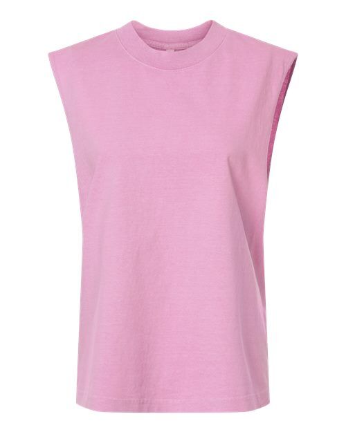 Faded Powder Pink - Unisex Heavyweight Cotton Garment-Dyed Boxy Muscle Tee American Apparel Unisex Heavyweight Cotton Garment-Dyed Boxy Muscle Tee in Faded Powder Pink, front view
