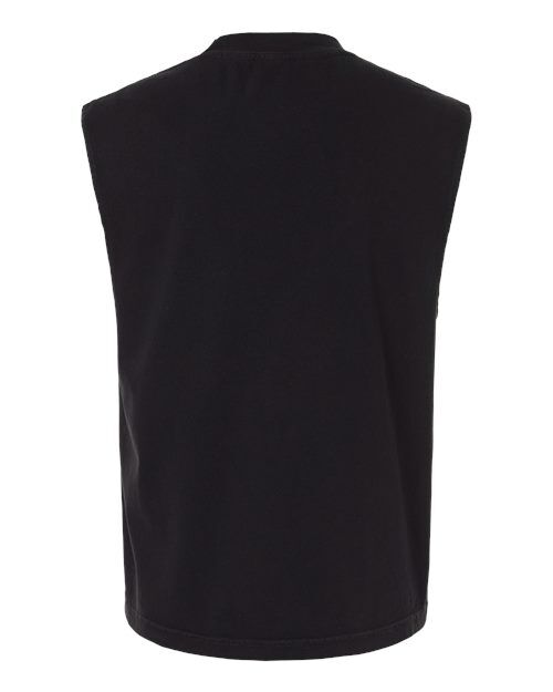 True Black - American Apparel 207GD Boxy Muscle Tee with Custom Print American Apparel Unisex Heavyweight Cotton Garment-Dyed Boxy Muscle Tee in True Black, back view