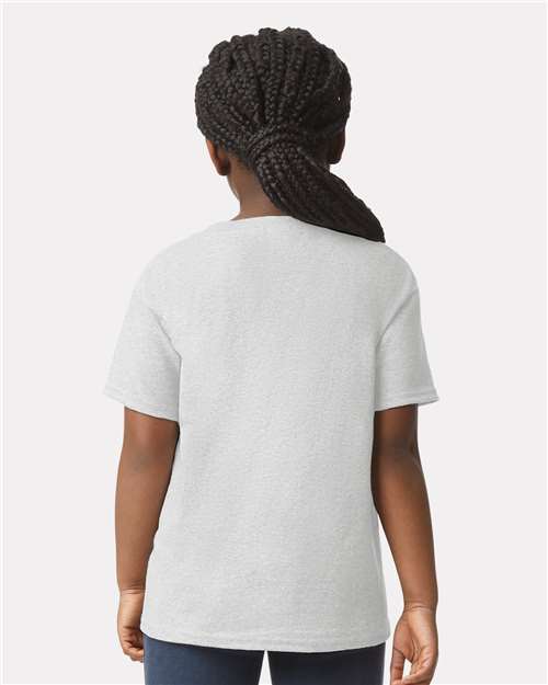 Ash - Gildan Youth Ultra Cotton® T-Shirt with Custom Printing Gildan Youth Ultra Cotton® T-Shirt in Ash, back view on model