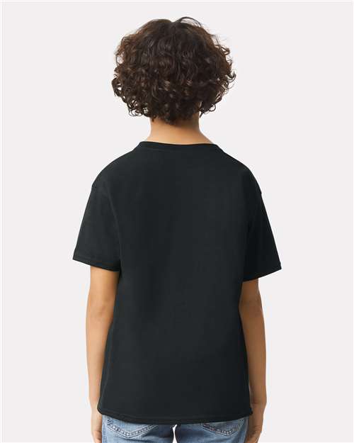 Black - Gildan Youth Ultra Cotton® T-Shirt with Custom Printing Gildan Youth Ultra Cotton® T-Shirt in Black, back view on model