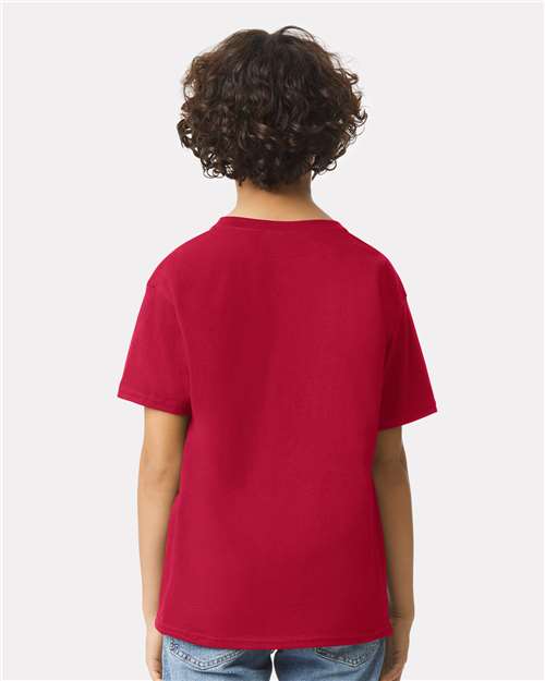 Cherry Red - Gildan Youth Ultra Cotton® T-Shirt with Custom Printing Gildan Youth Ultra Cotton® T-Shirt in Cherry Red, back view on model