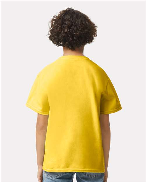 Daisy - Gildan Youth Ultra Cotton® T-Shirt with Custom Printing Gildan Youth Ultra Cotton® T-Shirt in Daisy, back view on model