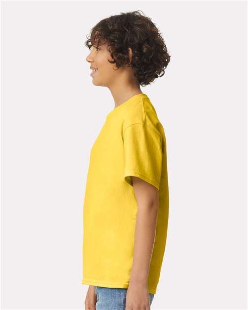 Daisy - Gildan Youth Ultra Cotton® T-Shirt with Custom Printing Gildan Youth Ultra Cotton® T-Shirt in Daisy, side view on model