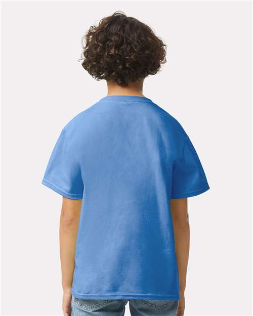 Iris - Gildan Youth Ultra Cotton® T-Shirt with Custom Printing Gildan Youth Ultra Cotton® T-Shirt in Iris, back view on model