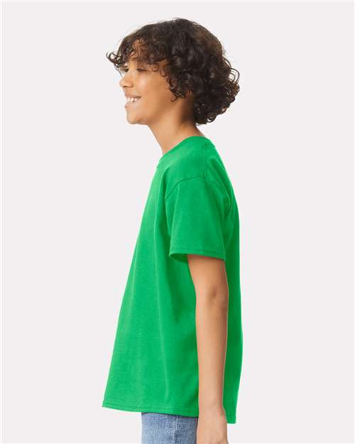 Irish Green - Gildan Youth Ultra Cotton® T-Shirt with Custom Printing Gildan Youth Ultra Cotton® T-Shirt in Irish Green, side view on model