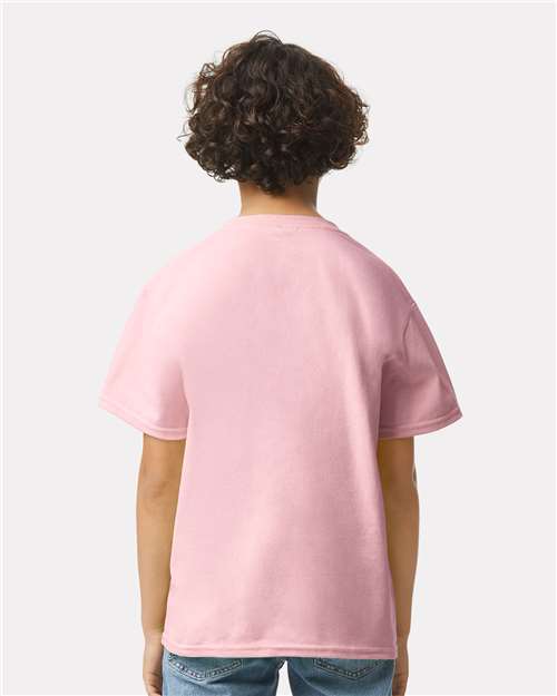 Light Pink - Gildan Youth Ultra Cotton® T-Shirt with Custom Printing Gildan Youth Ultra Cotton® T-Shirt in Light Pink, back view on model