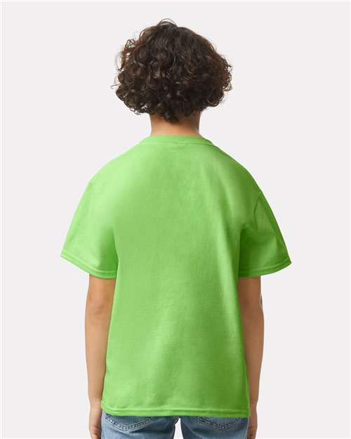 Lime - Gildan Youth Ultra Cotton® T-Shirt with Custom Printing Gildan Youth Ultra Cotton® T-Shirt in Lime, back view on model