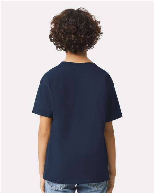 Navy - Gildan Youth Ultra Cotton® T-Shirt with Custom Printing Gildan Youth Ultra Cotton® T-Shirt in Navy, back view on model