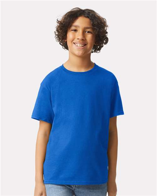 Royal - Gildan Youth Ultra Cotton® T-Shirt with Custom Printing Gildan Youth Ultra Cotton® T-Shirt in Royal, front view on model