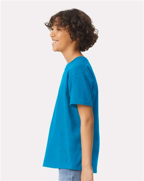 Sapphire - Gildan Youth Ultra Cotton® T-Shirt with Custom Printing Gildan Youth Ultra Cotton® T-Shirt in Sapphire, side view on model