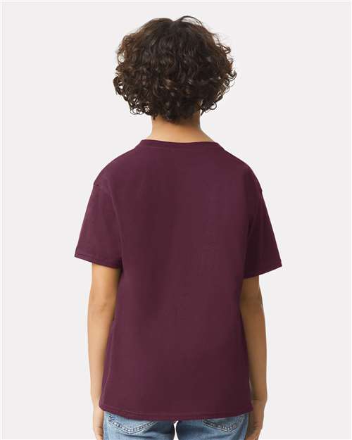 Maroon - Gildan Youth Ultra Cotton® T-Shirt with Custom Printing Gildan Youth Ultra Cotton® T-Shirt in Maroon, back view on model