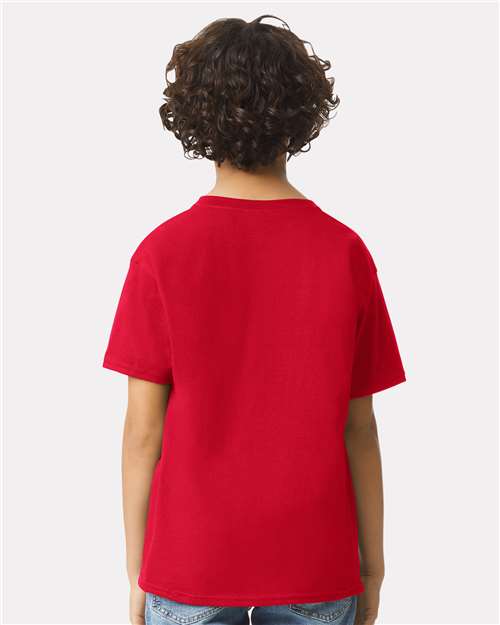 Red - Gildan Youth Ultra Cotton® T-Shirt with Custom Printing Gildan Youth Ultra Cotton® T-Shirt in Red, back view on model