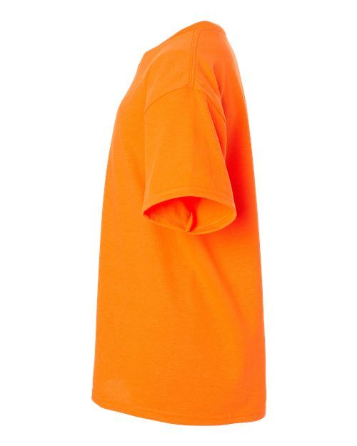 Safety Orange - Gildan Youth Ultra Cotton® T-Shirt with Custom Printing Gildan Youth Ultra Cotton® T-Shirt in Safety Orange, side view