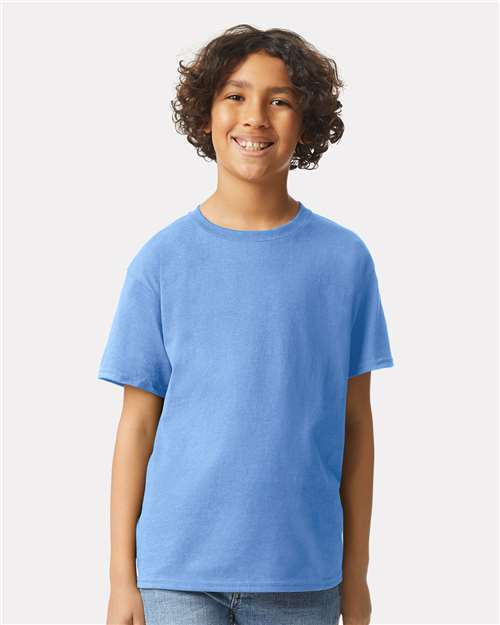 Carolina Blue - Gildan Youth Ultra Cotton® T-Shirt with Custom Printing Gildan Youth Ultra Cotton® T-Shirt in Carolina Blue, front view on model