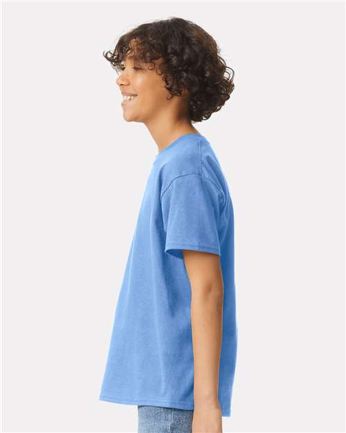 Carolina Blue - Gildan Youth Ultra Cotton® T-Shirt with Custom Printing Gildan Youth Ultra Cotton® T-Shirt in Carolina Blue, side view on model