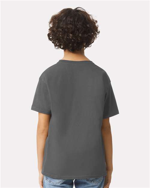 Charcoal - Gildan Youth Ultra Cotton® T-Shirt with Custom Printing Gildan Youth Ultra Cotton® T-Shirt in Charcoal, back view on model