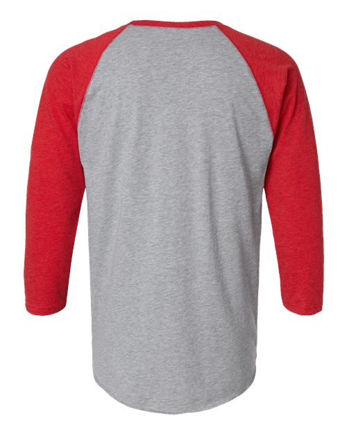 Vintage Heather/ Vintage Red - LAT 6930 Baseball Three-Quarter Sleeve Tee with Your Logo LAT Unisex Baseball Fine Jersey Three-Quarter Sleeve Tee in Vintage Heather/Vintage Red, back view