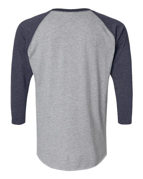 Vintage Heather/ Vintage Navy - LAT 6930 Baseball Three-Quarter Sleeve Tee with Your Logo LAT Unisex Baseball Fine Jersey Three-Quarter Sleeve Tee in Vintage Heather/Vintage Navy, back view