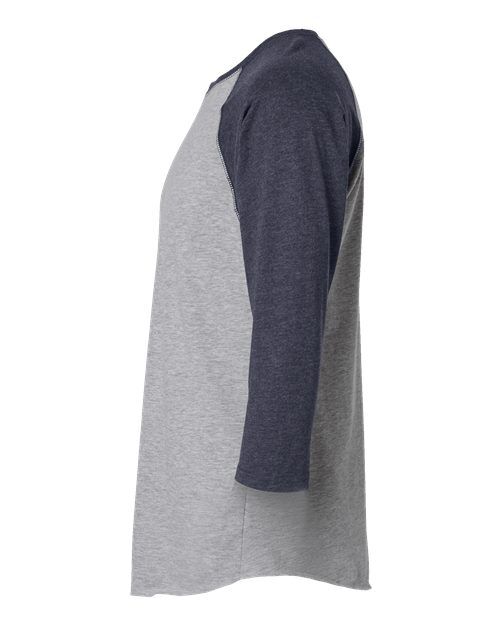 Vintage Heather/ Vintage Navy - LAT 6930 Baseball Three-Quarter Sleeve Tee with Your Logo LAT Unisex Baseball Fine Jersey Three-Quarter Sleeve Tee in Vintage Heather/Vintage Navy, side view