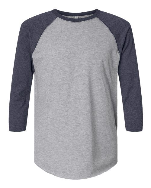 Vintage Heather/ Vintage Navy - Unisex Baseball Fine Jersey Three-Quarter Sleeve Tee LAT Unisex Baseball Fine Jersey Three-Quarter Sleeve Tee in Vintage Heather/Vintage Navy, front view