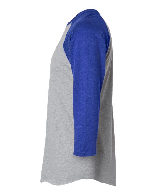 Vintage Heather/ Vintage Royal - LAT 6930 Baseball Three-Quarter Sleeve Tee with Your Logo LAT Unisex Baseball Fine Jersey Three-Quarter Sleeve Tee in Vintage Heather/Vintage Royal, side view