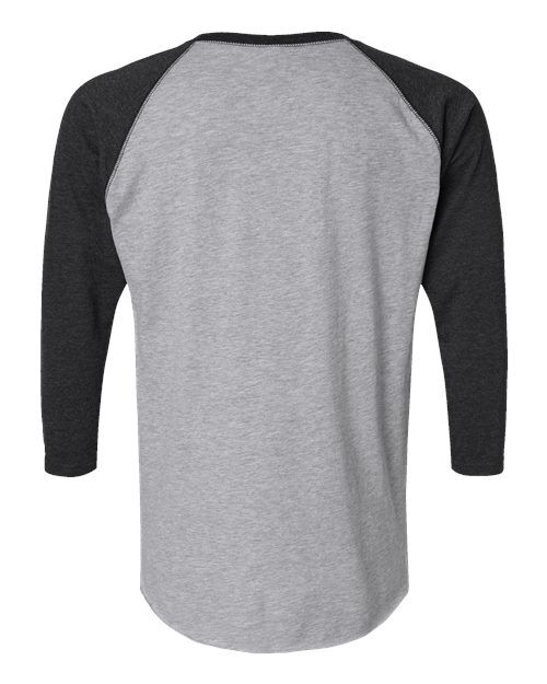 Vintage Heather/ Vintage Smoke - LAT 6930 Baseball Three-Quarter Sleeve Tee with Your Logo LAT Unisex Baseball Fine Jersey Three-Quarter Sleeve Tee in Vintage Heather/Vintage Smoke, back view