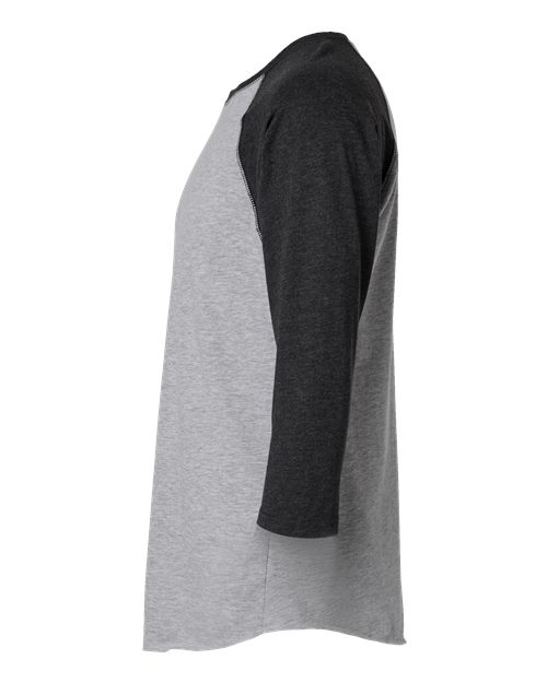 Vintage Heather/ Vintage Smoke - LAT 6930 Baseball Three-Quarter Sleeve Tee with Your Logo LAT Unisex Baseball Fine Jersey Three-Quarter Sleeve Tee in Vintage Heather/Vintage Smoke, side view