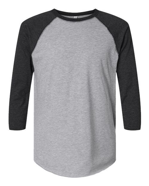 Vintage Heather/ Vintage Smoke - Unisex Baseball Fine Jersey Three-Quarter Sleeve Tee LAT Unisex Baseball Fine Jersey Three-Quarter Sleeve Tee in Vintage Heather/Vintage Smoke, front view
