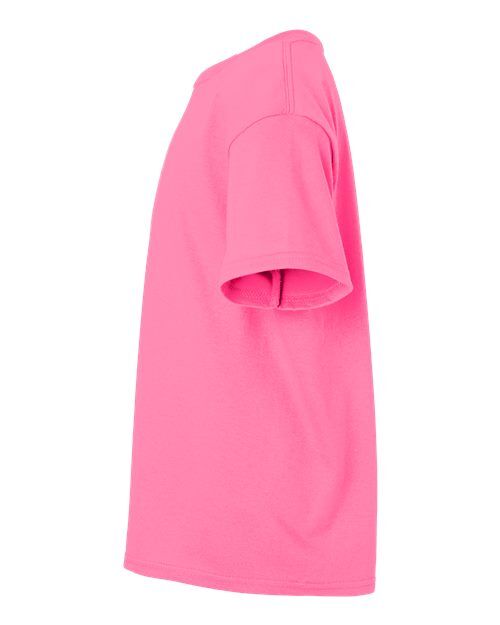 Safety Pink - Gildan Youth Ultra Cotton® T-Shirt with Custom Printing Gildan Youth Ultra Cotton® T-Shirt in Safety Pink, side view