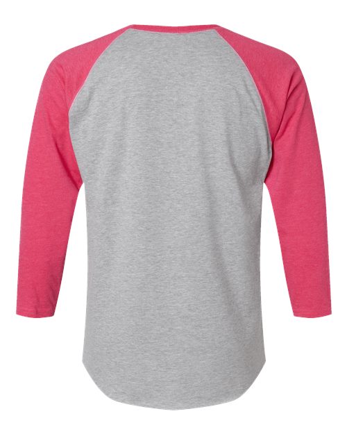 Vintage Heather/ Vintage Hot Pink - LAT 6930 Baseball Three-Quarter Sleeve Tee with Your Logo LAT Unisex Baseball Fine Jersey Three-Quarter Sleeve Tee in Vintage Heather/Vintage Hot Pink, back view