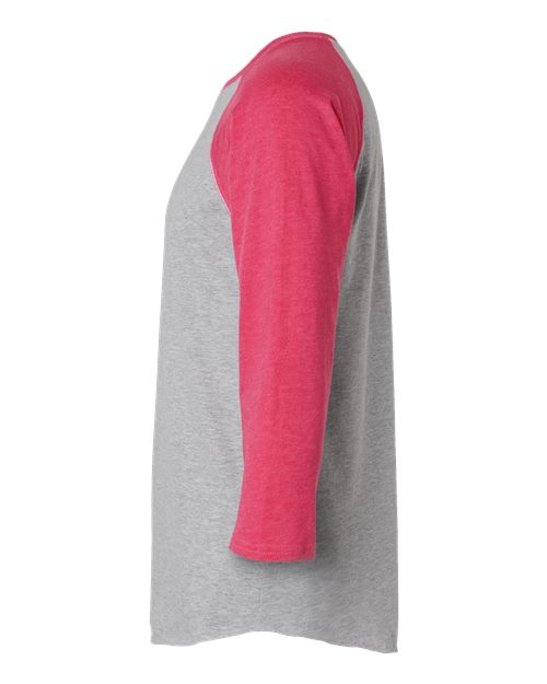 Vintage Heather/ Vintage Hot Pink - LAT 6930 Baseball Three-Quarter Sleeve Tee with Your Logo LAT Unisex Baseball Fine Jersey Three-Quarter Sleeve Tee in Vintage Heather/Vintage Hot Pink, side view