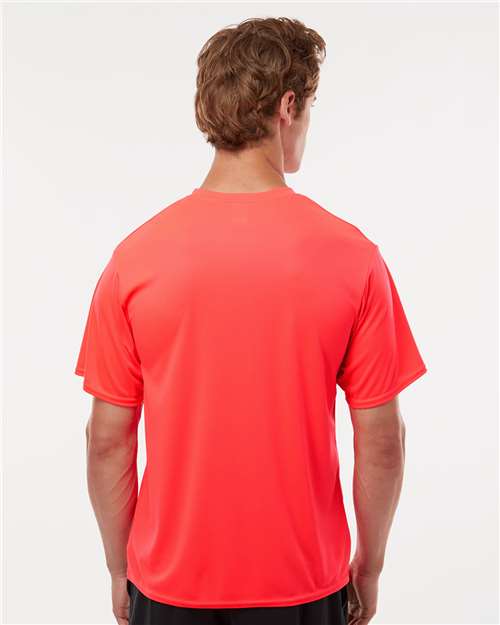 Hot Coral - C2 Sport 5100 Performance Tee with Custom Team Printing C2 Sport Performance Tee in Hot Coral, back view on model
