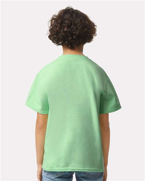 Mint Green - Gildan Youth Ultra Cotton® T-Shirt with Custom Printing Gildan Youth Ultra Cotton® T-Shirt in Mint Green, back view on model