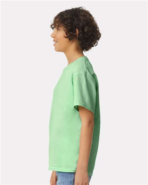 Mint Green - Gildan Youth Ultra Cotton® T-Shirt with Custom Printing Gildan Youth Ultra Cotton® T-Shirt in Mint Green, side view on model