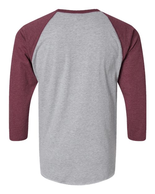 Vintage Heather/ Vintage Burgundy - LAT 6930 Baseball Three-Quarter Sleeve Tee with Your Logo LAT Unisex Baseball Fine Jersey Three-Quarter Sleeve Tee in Vintage Heather/Vintage Burgundy, back view