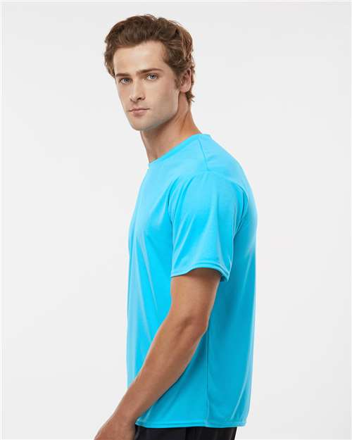Electric Blue - C2 Sport 5100 Performance Tee with Custom Team Printing C2 Sport Performance Tee in Electric Blue, side view on model