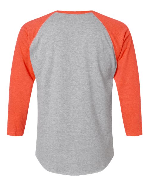 Vintage Heather/ Vintage Orange - LAT 6930 Baseball Three-Quarter Sleeve Tee with Your Logo LAT Unisex Baseball Fine Jersey Three-Quarter Sleeve Tee in Vintage Heather/Vintage Orange, back view