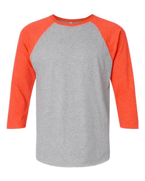 Vintage Heather/ Vintage Orange - Unisex Baseball Fine Jersey Three-Quarter Sleeve Tee LAT Unisex Baseball Fine Jersey Three-Quarter Sleeve Tee in Vintage Heather/Vintage Orange, front view