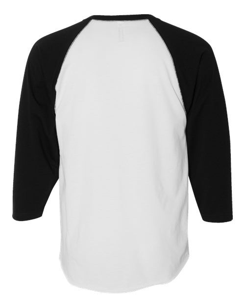 White Solid/ Black - LAT 6930 Baseball Three-Quarter Sleeve Tee with Your Logo LAT Unisex Baseball Fine Jersey Three-Quarter Sleeve Tee in White Solid/Black, back view