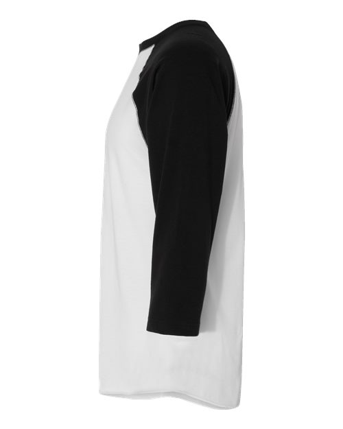 White Solid/ Black - LAT 6930 Baseball Three-Quarter Sleeve Tee with Your Logo LAT Unisex Baseball Fine Jersey Three-Quarter Sleeve Tee in White Solid/Black, side view