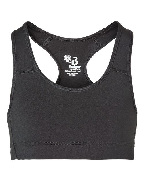 Black - Girls' B-Sport Bra Top Badger Girls' B-Sport Bra Top in Black, front view
