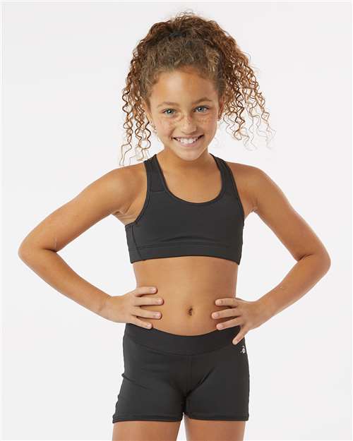 Black - Badger Girls' B-Sport Bra Top with Custom Logo Printing Badger Girls' B-Sport Bra Top in Black, front view on model