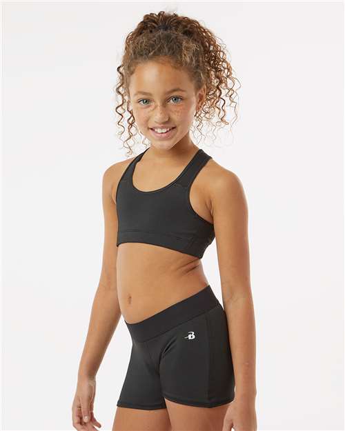Black - Badger Girls' B-Sport Bra Top with Custom Logo Printing Badger Girls' B-Sport Bra Top in Black, side view on model