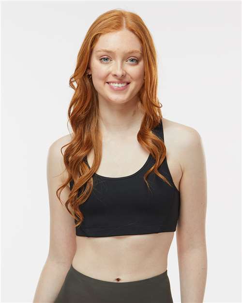 Black - Badger Women's B-Sport Bra Top for Custom Team Programs Badger Women's B-Sport Bra Top in Black, front view on model