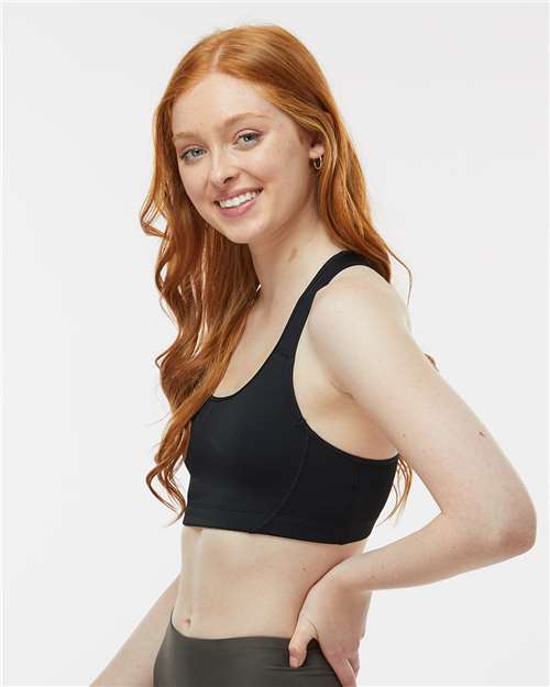 Black - Badger Women's B-Sport Bra Top for Custom Team Programs Badger Women's B-Sport Bra Top in Black, side view on model