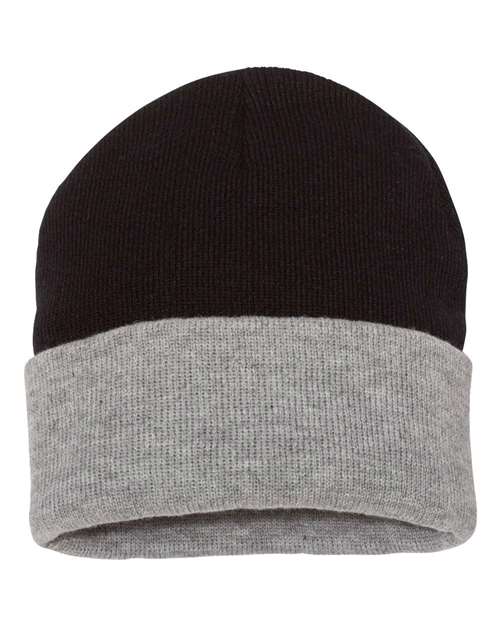 Black/ Heather - 12" Color Blocked Cuffed Beanie Sportsman 12″ Color Blocked Cuffed Beanie in Black/Heather, front view